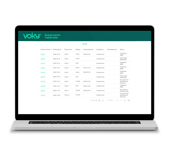 B&auml;rbar dator som visar Vokys order&ouml;versiktssk&auml;rm
