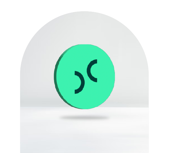 Gr&ouml;nt mynt med tv&aring; b&aring;gformade illustrationer inuti, v&auml;nda &aring;t motsatta h&aring;ll